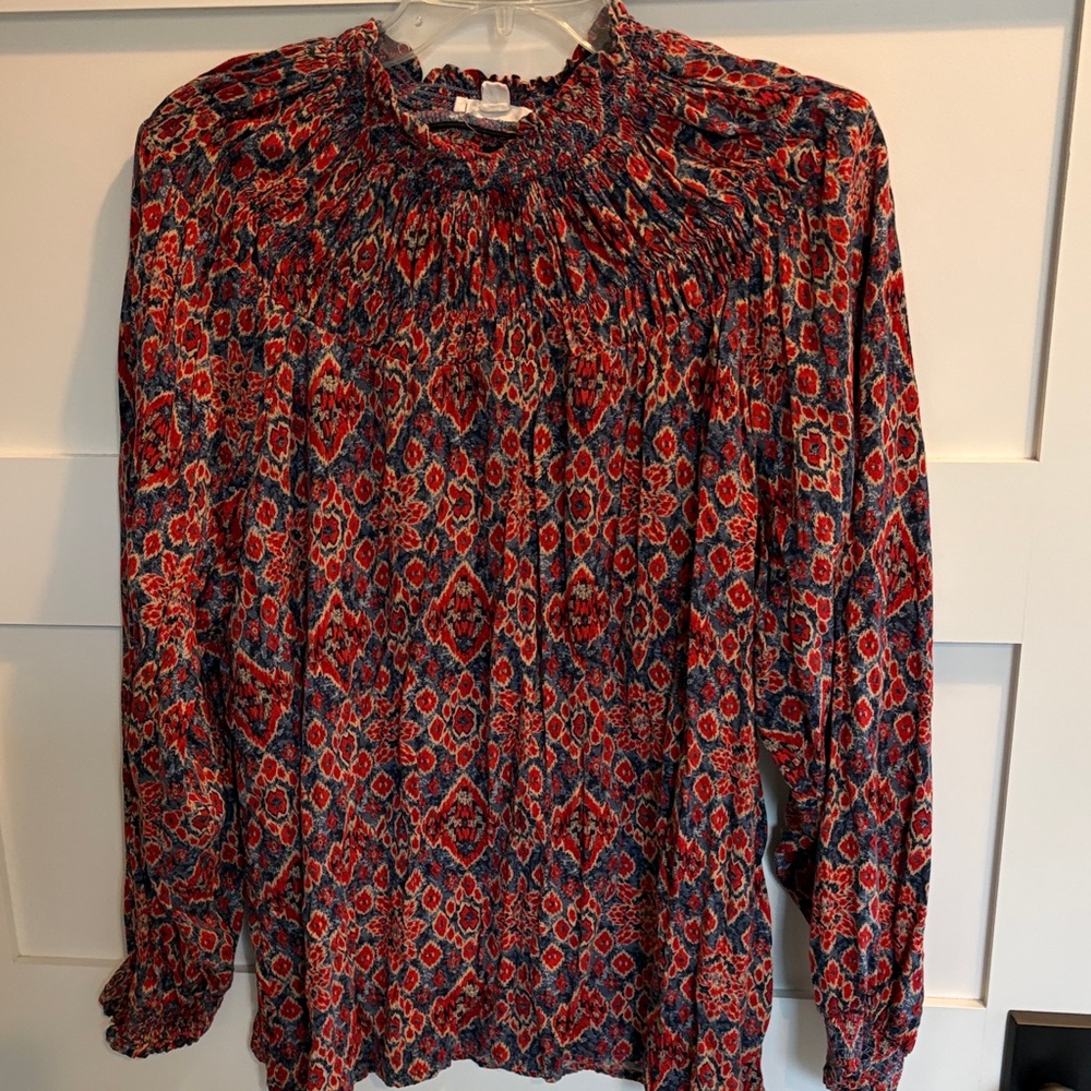 beachlunchlounge Red and Blue Geometric Blouse